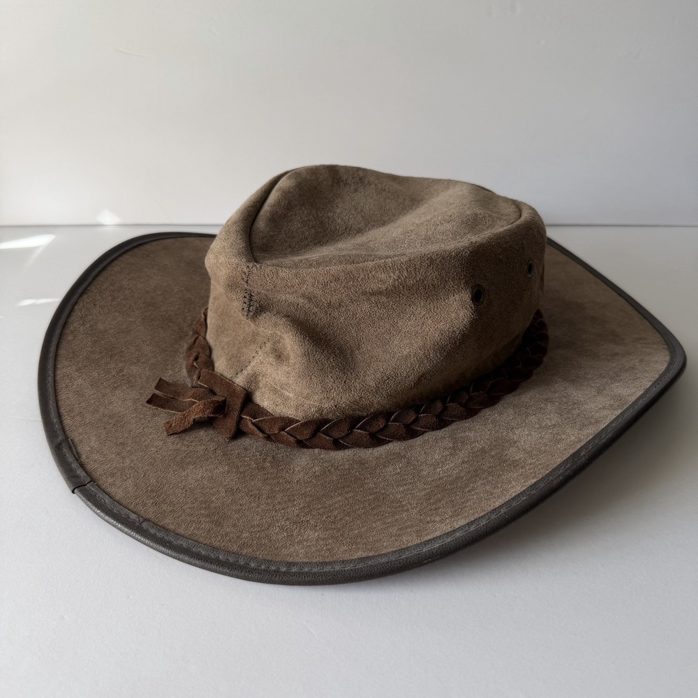 Barmah 1061 Squashy Foldaway Suede Hat XXL Braided Band Australia Brown Leather